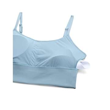 CRZ YOGA Adjustable Longline Sports Bra for Women - V Back Wireless Workout Padded Yoga Camisole Cropped Tank Tops The Breeze Blue Small