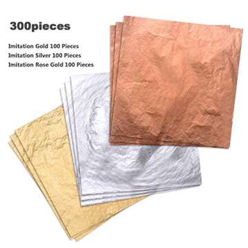 Pangda 300 Pcs Gold Leaf Sheets for Art Silver Foil Sheets Copper Metallic Flakes for crafts Gilding Crafting Painting Jewelry Making, 5.5 x 5.5 inches
