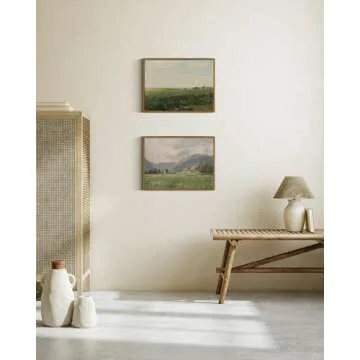 InSimSea Framed Canvas Wall Art Vintage Decor, Country Wall Art for Living Room, Vast Grassland Bathroom Pictures Wall Decor, Landscape Painting Home Decor, Office Dining Room Decor, 12"x16"