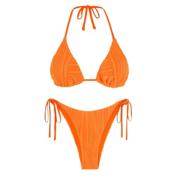 ZAFUL Ribbed Halter Swimsuit for Women - Bright Cute Bikini