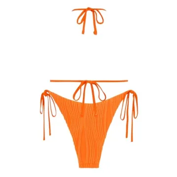 ZAFUL Ribbed Halter Swimsuit for Women - Bright Cute Bikini