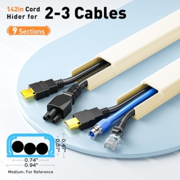 Delamu Cord Hider, 142in Cable Hider, Cord Covers for 2-3 Wires on Wall, Wire Covers for Cords, Wire...