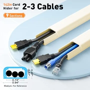 Delamu Cord Hider, 142in Cable Hider, Cord Covers for 2-3 Wires on Wall, Wire Covers for Cords, Wire...