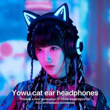 YOWU Cat Ear Headphones 3G, RGB Wireless/Wired 5.0 Foldable Gaming Headset with 7.1 Surround Sound, ...