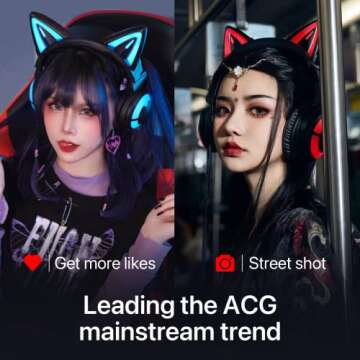 YOWU Cat Ear Headphones 3G, RGB Wireless/Wired 5.0 Foldable Gaming Headset with 7.1 Surround Sound, Built-in Mic & Customizable Lighting and Effect via APP, Type-C Charging Audio Cable(Black)