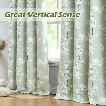 FMFUNCTEX 100% Blackout Floral Curtains 96" Sage Green