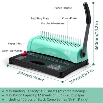 OFFNOVA 21-Hole Binding Machine for Easy Document Creation