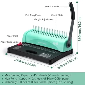 OFFNOVA 21-Hole Binding Machine for Easy Document Creation