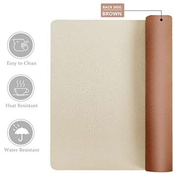 Aothia Double-Sided Desk Pad, Large Mouse Pad, Office Desk Mat, Non-Slip PU Leather Desk Blotter, Laptop Desk Pad, Waterproof Desk Writing Pad for Office and Home (Beige, 23.6" x 13.7")