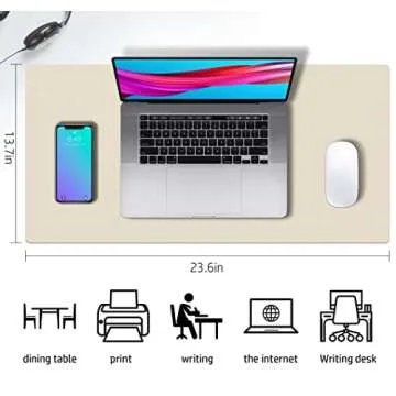 Aothia Double-Sided Desk Pad, Large Mouse Pad, Office Desk Mat, Non-Slip PU Leather Desk Blotter, Laptop Desk Pad, Waterproof Desk Writing Pad for Office and Home (Beige, 23.6" x 13.7")