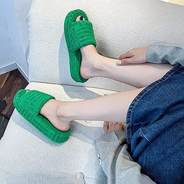 Fuzzy Slippers for Women, Terry Towelling Slider Slippers, Terry Cloth Open Toe Slippers, Open Toe Slippers Women,orthopedic Comfy Premium Slipper, Fuzzy Slippers with Arch Sup(Size:6.5UK,Color:Green)