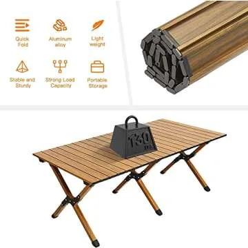 Folding Camping Table, 4ft Low Height Portable Folding Travel Table for Outdoor/Indoor Picnic, Party, BBQ, and Hiking with Carry Bag, Multi-Purpose for Patio, Garden, Backyard (Brown)