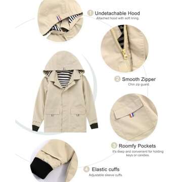 Hiheart Kids Waterproof Rain Jacket Khaki 3T - All-Weather Gear