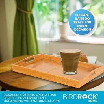 BirdRock Home 3 pc Breakfast Bed Tray (Rounded) - Bamboo - Cut Out Handles - Set of 3 - Bamboo - Nes...