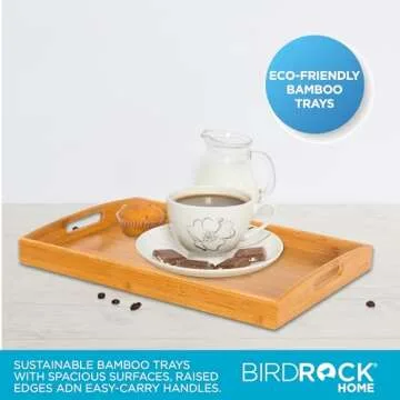 BirdRock Home 3 pc Breakfast Bed Tray (Rounded) - Bamboo - Cut Out Handles - Set of 3 - Bamboo - Nesting
