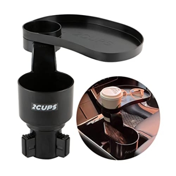 2CUPS Car Cup Holder Expander with Attachable Tray