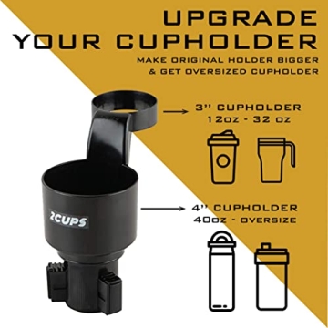2CUPS Car Cup Holder Expander with Attachable Tray