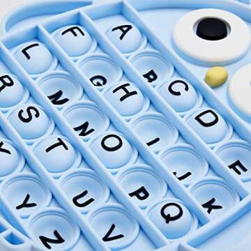 Push Pop Bubble Fidget Sensory Toy, Silicone Stress Relief Popping Toy, ABC Alphabet Owl Shaped Educational Learning Tools for Toddlers Kids Students (Black Letters-Blue)