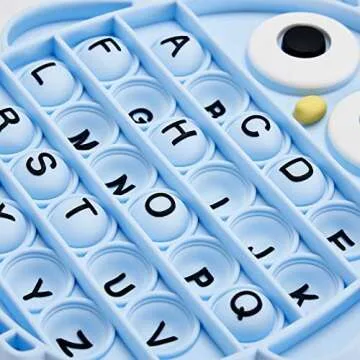 Push Pop Bubble Fidget Sensory Toy, Silicone Stress Relief Popping Toy, ABC Alphabet Owl Shaped Educational Learning Tools for Toddlers Kids Students (Black Letters-Blue)