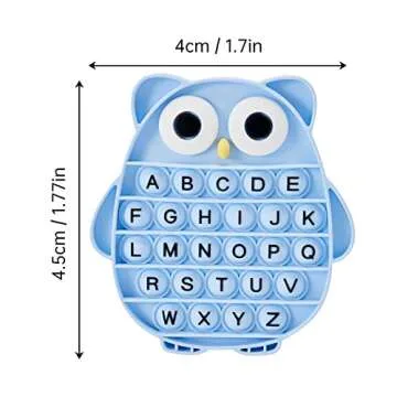 Push Pop Bubble Fidget Sensory Toy, Silicone Stress Relief Popping Toy, ABC Alphabet Owl Shaped Educational Learning Tools for Toddlers Kids Students (Black Letters-Blue)