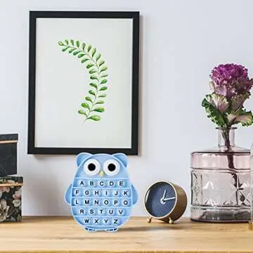 Push Pop Bubble Fidget Sensory Toy, Silicone Stress Relief Popping Toy, ABC Alphabet Owl Shaped Educational Learning Tools for Toddlers Kids Students (Black Letters-Blue)