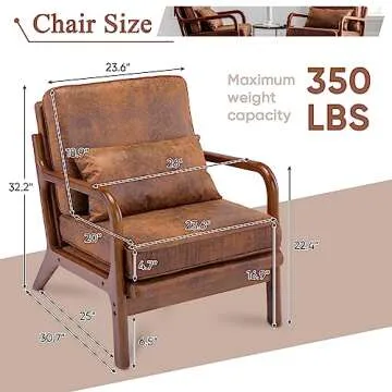 Mid Century Modern Accent Chair Set of 2 Living Room- Comfy Solid Wood Arm Chair with Lumber Pillow ...