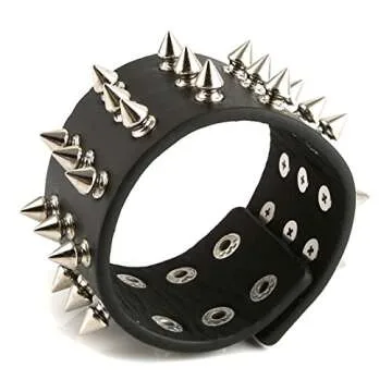 HZMAN Unisex Black Spike Studded Punk Rock Bracelet - Adjustable Style