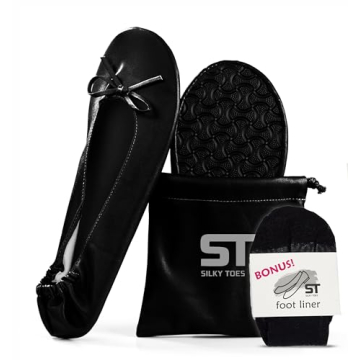 Silky Toes Foldable Flats for Women Purse Ballet Shoes Ballerina Slippers Black