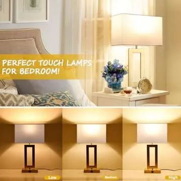 22’’ Set of 2 Touch Control Table Lamps w. 2 USB Ports, 3-Way Dimmable Bedroom Bedside Nightstand, Modern Gold&White Touch Lamps for Living Room End Table, LED Bulbs Included