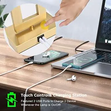 22’’ Set of 2 Touch Control Table Lamps w. 2 USB Ports, 3-Way Dimmable Bedroom Bedside Nightstand, Modern Gold&White Touch Lamps for Living Room End Table, LED Bulbs Included