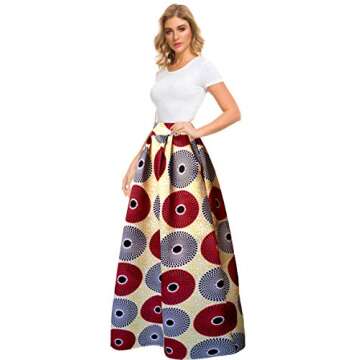 Afibi Women African Printed Casual Maxi Skirt Flared Skirt A Line Long Skirts with Pockets (Small, P...