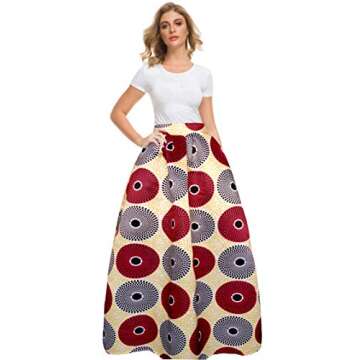Stunning Afibi Women African Printed Casual Maxi Skirt with Pockets