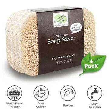 IT'S SENAH|4Pack| Keep Soap Clean & Fresh Bathroom Soap Dishes, Soap Saver Set | Eco-Friendly, Recyclable | Flexible & Durable Soap Lift | BPA-Free, Non-Slip Bath Soap Holders