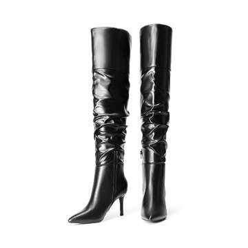 DREAM PAIRS Women's High Heels Over The Knee Boots Thigh High Pointed Toe Stiletto Long Fall Sexy Boots,Size 7.5,Black-Pu,SDOB2301W