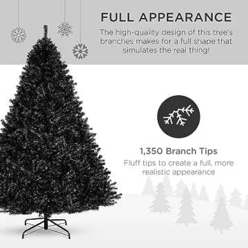 Best Choice Products 7.5ft Artificial Full Black Christmas Tree Seasonal Holiday Decoration for Home, Office, Party Decoration w/ 1,350 PVC Branch Tips, Metal Hinges, Foldable Base
