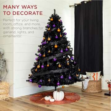 Best Choice Products 7.5ft Artificial Full Black Christmas Tree Seasonal Holiday Decoration for Home, Office, Party Decoration w/ 1,350 PVC Branch Tips, Metal Hinges, Foldable Base