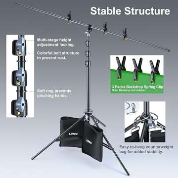 LINCO Lincostore T-Shape Portable Background Backdrop Support Stand Kit 6.7ft Wide 9.5ft Tall Adjust...