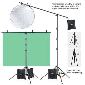 LINCO Lincostore T-Shape Portable Background Backdrop Support Stand Kit 6.7ft Wide 9.5ft Tall Adjustable Photo Backdrop Stand with 3 Clamps