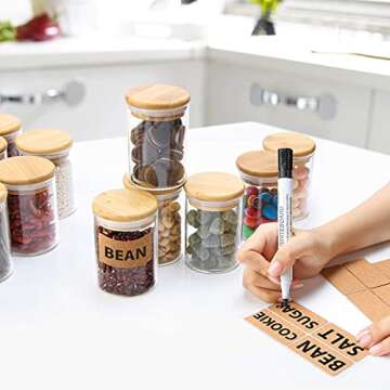 Chrider Glass Jars Set of 12, Spice Glass Jars with Bamboo Wooden Airtight Lids and Labels, Food Storage Containers for Home Kitchen, Tea, Sugar, Salt, Pepper, Spices, Coffee, Flour, Herbs, Grains