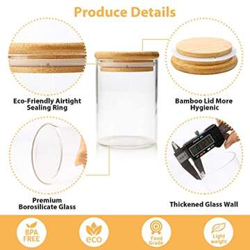 Chrider Glass Jars Set of 12, Spice Glass Jars with Bamboo Wooden Airtight Lids and Labels, Food Storage Containers for Home Kitchen, Tea, Sugar, Salt, Pepper, Spices, Coffee, Flour, Herbs, Grains