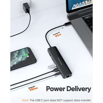 USB C Hub with Ethernet, CableCreation 7 in 1 4k@60Hz HDMI USB C Multiport Adapter with 100W PD, 2 USB 3.0 Ports, SD/TF Cards Reader Compatible for MacBook Pro/Air M1 M2, iPad Pro/Air, Dell XPS, HP