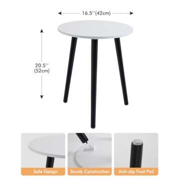 Apicizon Side End Table, Black Bedside Table for Bedroom, Living Room, Small Spaces, Outdoor, Nightstand Coffee Table with Black Wood Legs, 16.5 x 20.5 Inches, White & Black