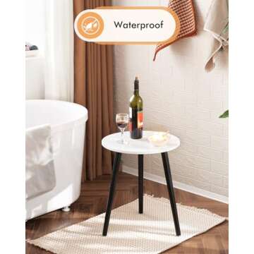 Apicizon Side End Table, Black Bedside Table for Bedroom, Living Room, Small Spaces, Outdoor, Nightstand Coffee Table with Black Wood Legs, 16.5 x 20.5 Inches, White & Black