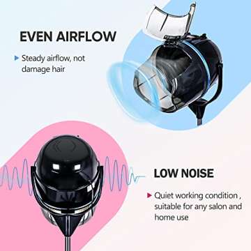 ZENY Stand Up Hair Dryer 1300W Adjustable Floor Hooded Bonnet Hair Dryers with Rolling Wheels Professional Salon Equipment for Beauty Home Hair Drying
