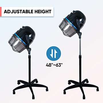 ZENY Stand Up Hair Dryer 1300W Adjustable Floor Hooded Bonnet Hair Dryers with Rolling Wheels Professional Salon Equipment for Beauty Home Hair Drying