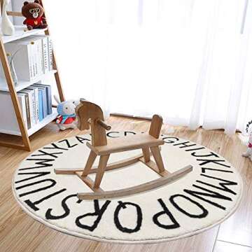 SHACOS Round Kids ABC Rug Soft Alphabet Rug 32 inch Small Nursery Educational Playroom Carpet for Kids Room Classroom Gift for Infant Toddlers (2.6 ft, Beige)