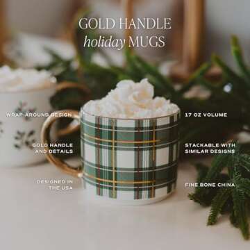 Sweet Water Decor Christmas Village Coffee Mugs - 17 Oz Christmas Mugs with Gold Handle The Perfect Christmas Gifts - Christmas Stocking Stuffers Festive Fine Bone Holiday Mugs