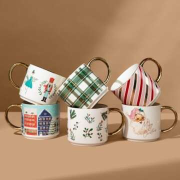 Sweet Water Decor Christmas Village Coffee Mugs - 17 Oz Christmas Mugs with Gold Handle The Perfect Christmas Gifts - Christmas Stocking Stuffers Festive Fine Bone Holiday Mugs