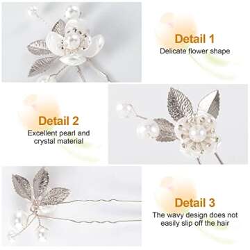 ANCIRS 6 Pack Pearl Bridal Wedding Hair Styling Pins, Vintage Leaves Style Bride Head Piece, U Shape...