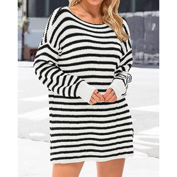 KIRUNDO Oversized Long Sleeve Striped Sweater for Women